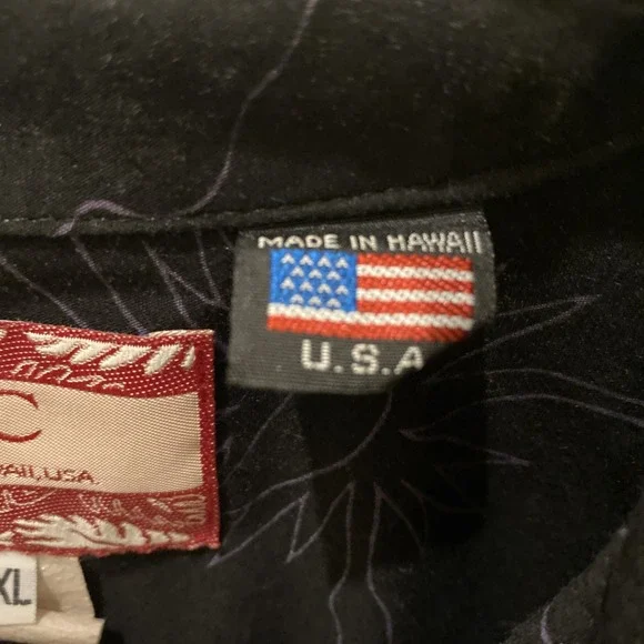 VTG‎ RJC Hawaiian Shirt 2XL Made in USA Black Purple Brown Palm Trees Floral - Picture 4 of 7